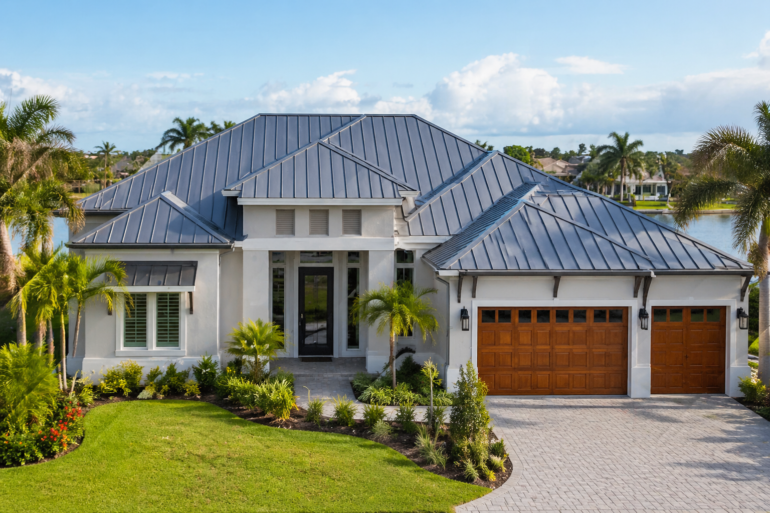 Florida home with a modern standing seam metal roof