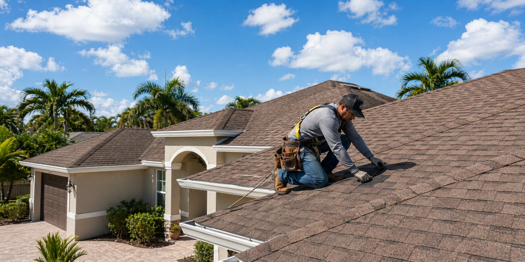Florida roofing contractor repairing a residential shingle roof